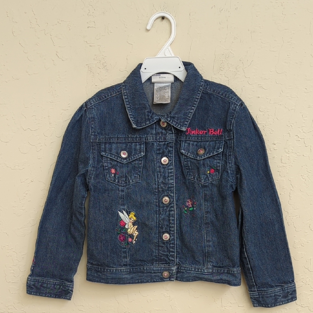 💎 Disneyland Tinker Bell Embroidered Denim Jean Jacket Size Small - Flawed Gem